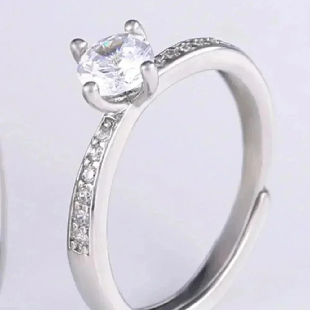 🍁925 Silver Plated Promise Lovers Dainty Round CZ Women Ring, GPMB1435